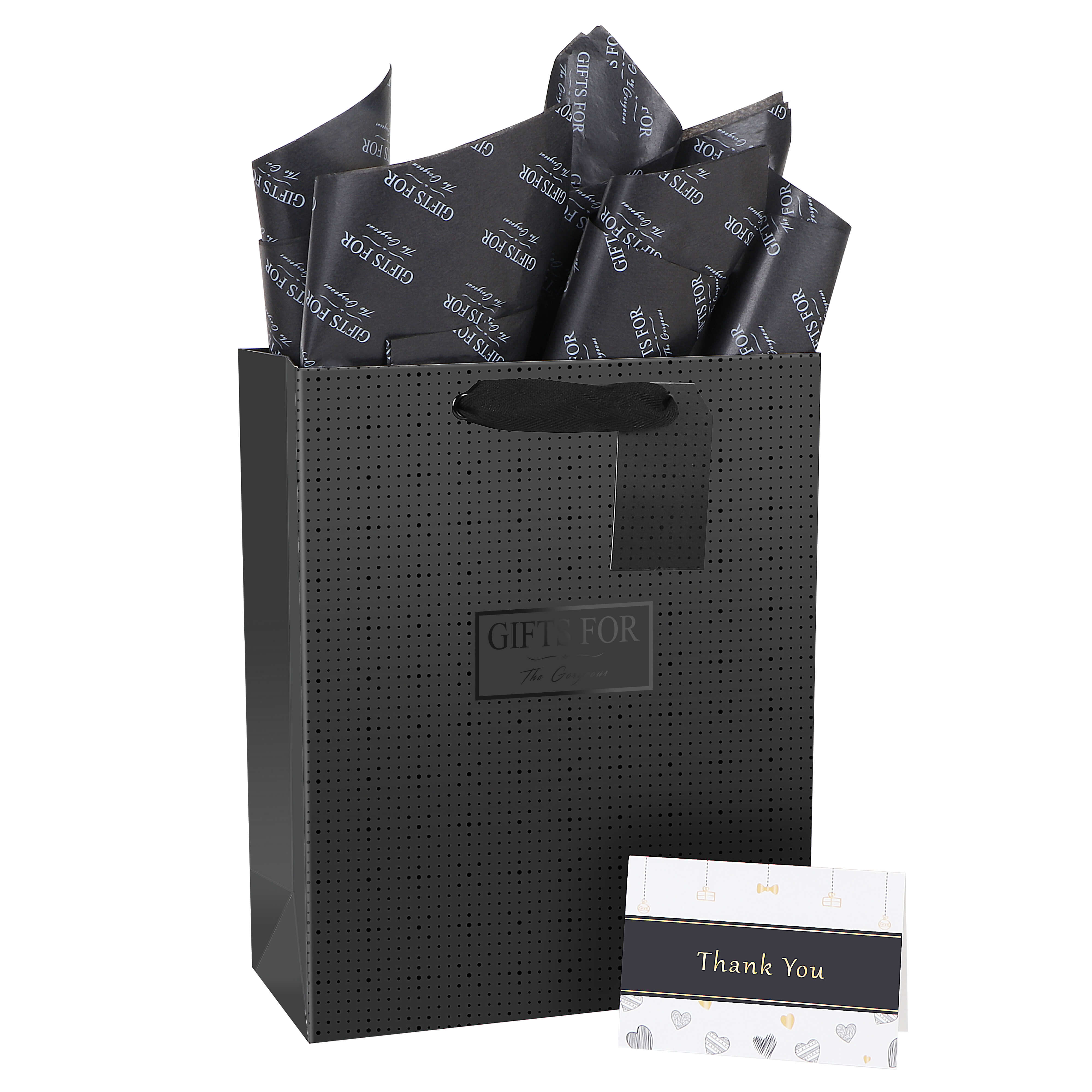 Large Gift Bags with Tissue Paper and Card 12.6x4.3x9.8 Black