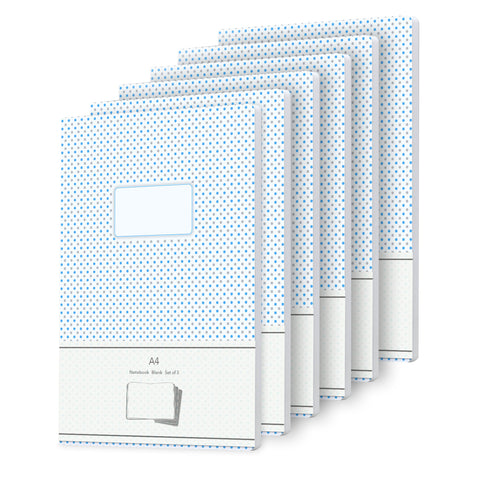 pack-of-6-A4-blank-notebooks-with-blue-grey-dot