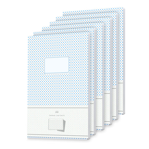 pack-of-6-A4-lined-notebooks-with-blue-grey-dot-cover