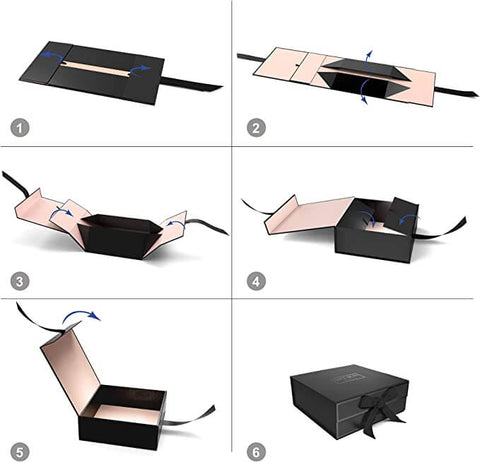 24x24x9.5cm-cardboard-black-gift-box-with lid & black-bow-knot-folding-steps
